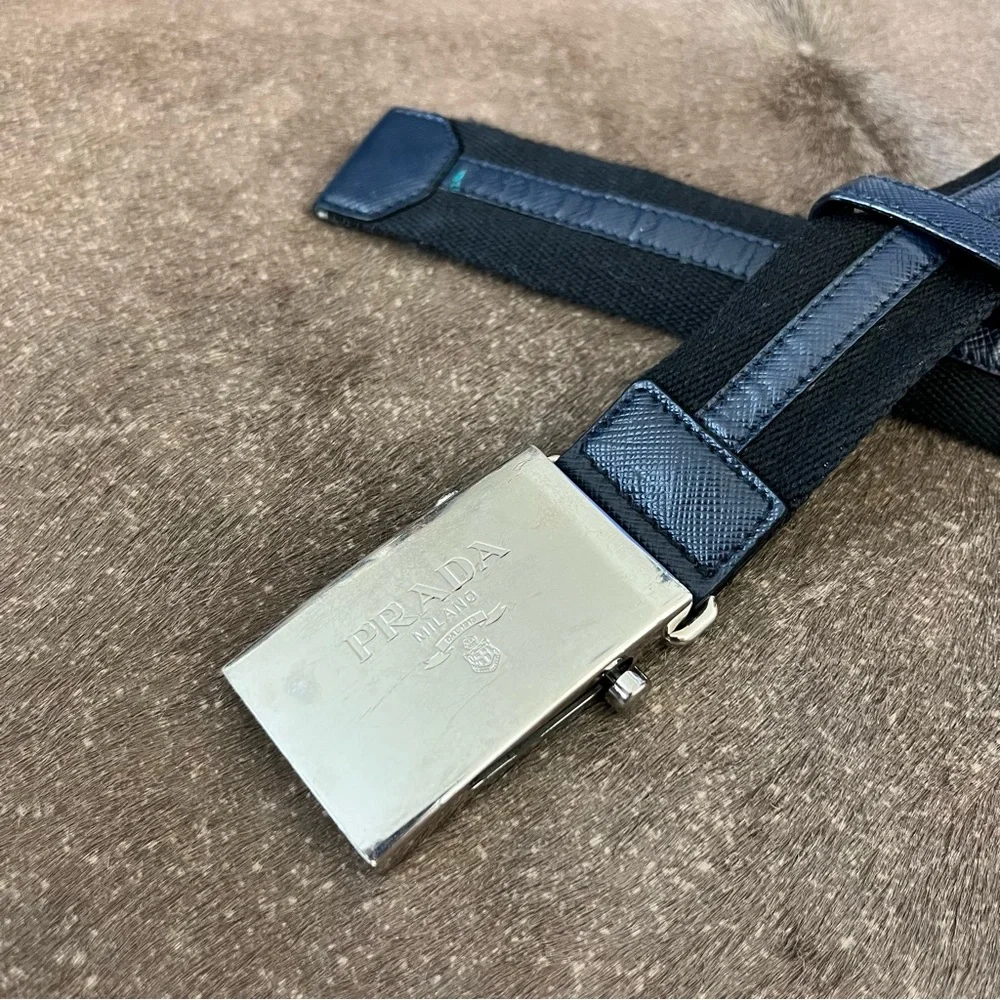 Prada Color Block Saffiano Logo Slide Buckle Belt - Picture 3 of 9